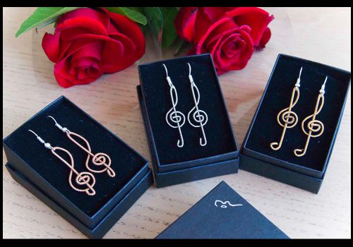 Treble Clef Drop Earrings -from recycled guitar strings